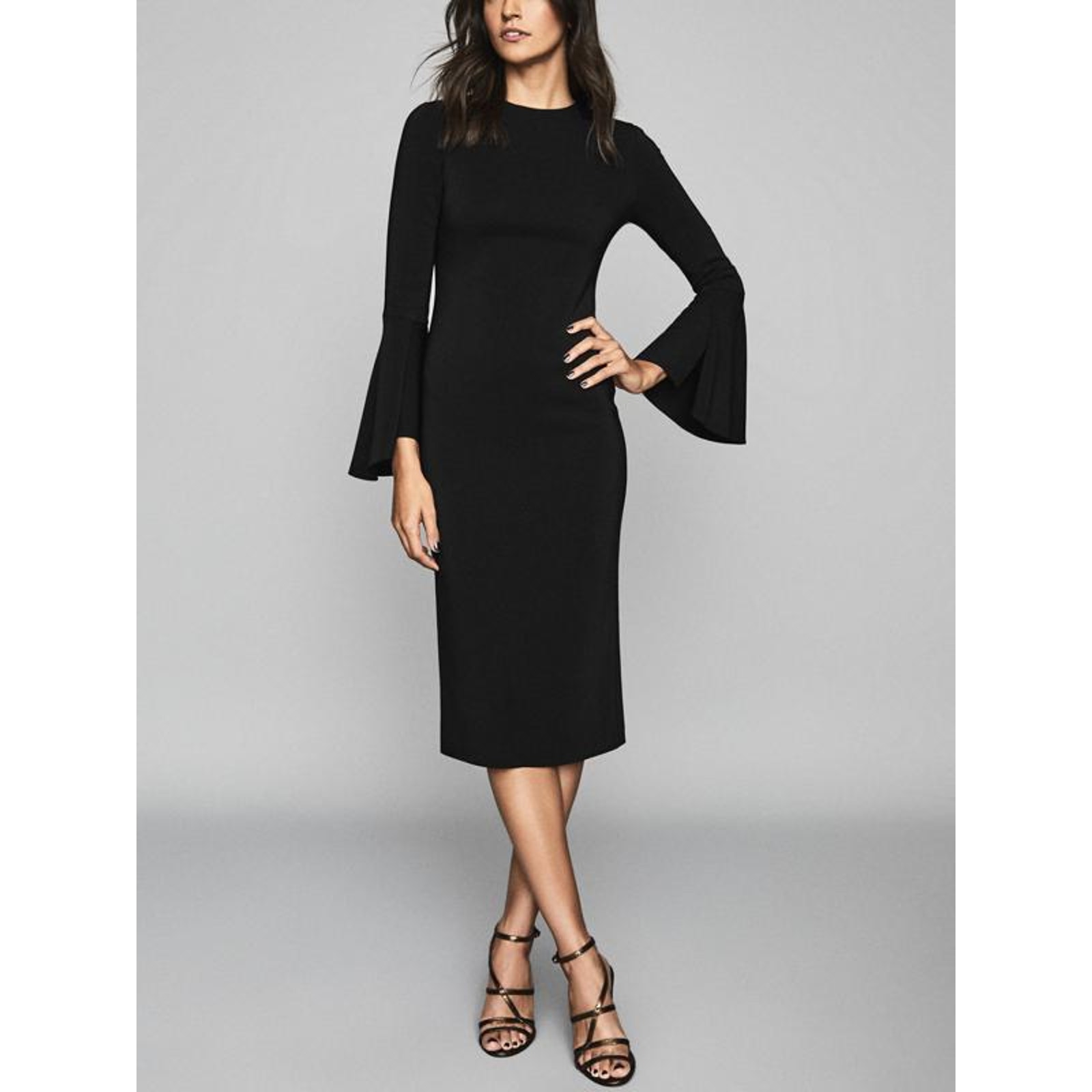 Reiss Women's Black Long Sleeve Midi Dress
